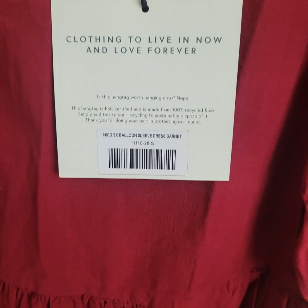 NEW TRADLANDS Nico 2.0 Balloon Sleeve Dress Garnet Size S - Picture 6 of 10